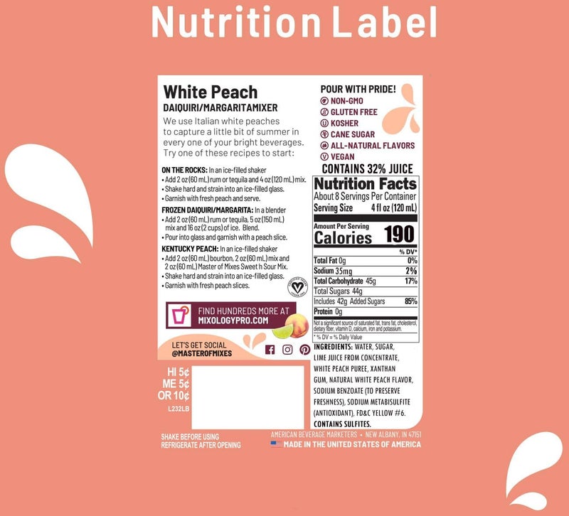Master of Mixes White Peach Daiquiri / Margarita Drink Mix - 6 Pack - Image 2